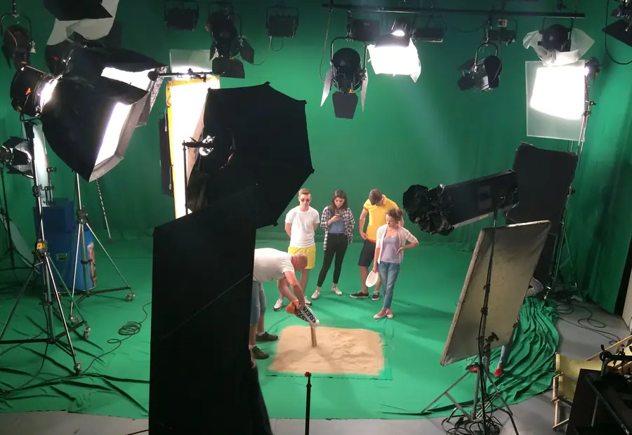 Green-screen studio with actors