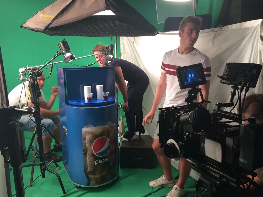 Green screen with a product
