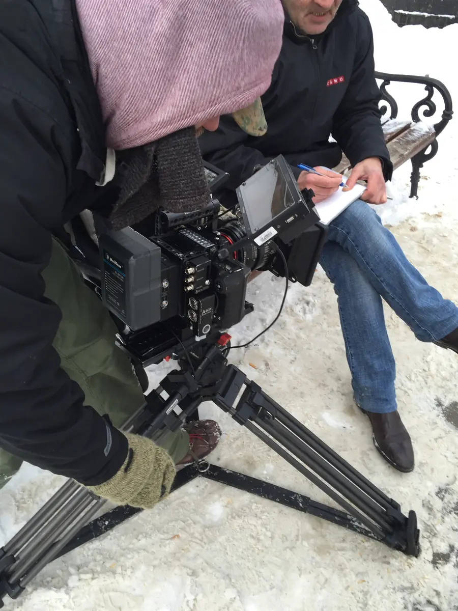 Camera on a tripod, low angle