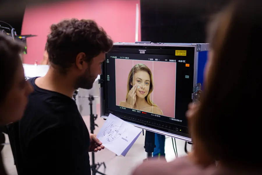 Approving a beauty shot on the monitor
