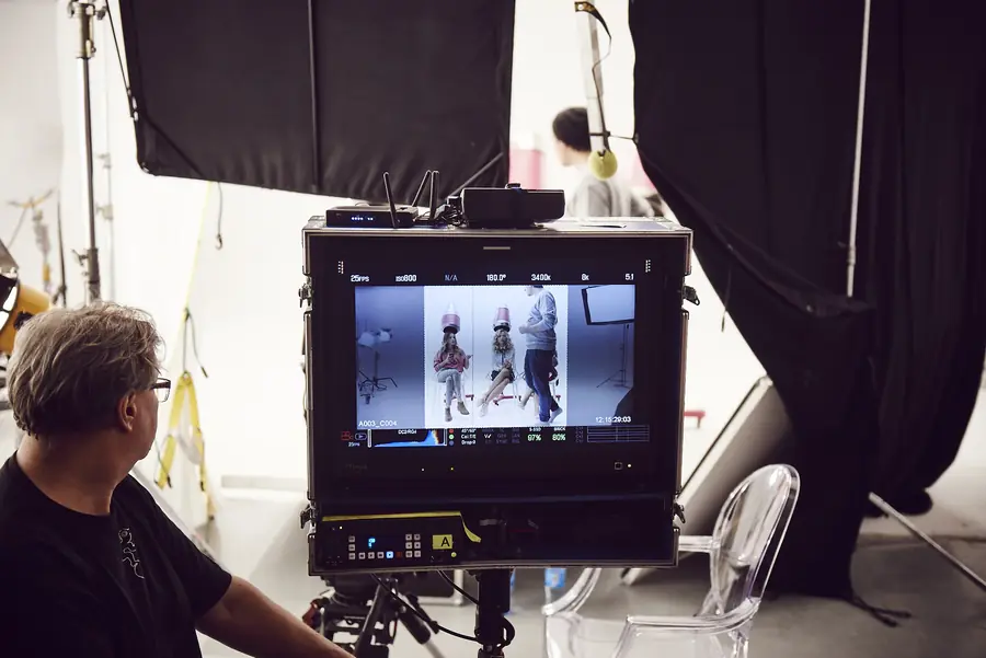 Dancers on the preview monitor